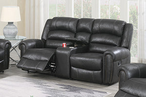 English Elm 1pc Power Reclining Loveseat Leatherette Nailhead Trim Usb Console Living Room B011S02330