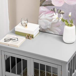 English Elm Pawhut Stylish Dog Crate End Table With Triple Doors, Cozy Wooden Furniture For Small Pets, Gray W2225P217151-GIGA