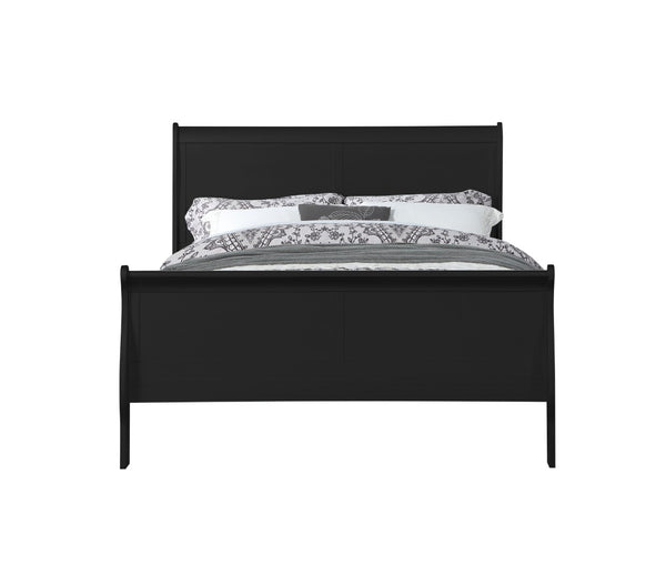 English Elm Louis Philippe Solid Wood Queen Bed Curved Sleigh Headboard Black Lacquer Finish B2726S00142