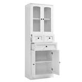 English Elm Tall Bathroom Storage Cabinet, Cabinet With Four Doors and Drawers, Adjustable Shelf, Mdf Board, White