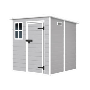 English Elm 6x6 Ft Resin Outdoor Storage Shed with Floor Lockable Doors Window and Vents W1598S00017