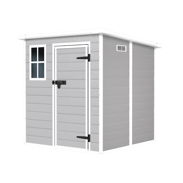 English Elm 6x6 Ft Resin Outdoor Storage Shed with Floor Lockable Doors Window and Vents W1598S00017