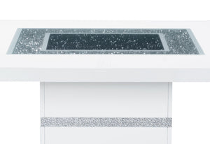 English Elm ARIYA Glossy Pedestal Bar Table with Glass Inlay, Solid Wood & MDF Construction, Contemporary Appeal White 51.1 L x 51.3 W x 6.5 H B201S00109