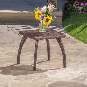 English Elm Christopher Knight Home® - HONOLULU Rattan Side Table with Powder-Coated Iron Frame – Compact 17.75" Square Accent Table, Stylish Brown 57555.00IRN