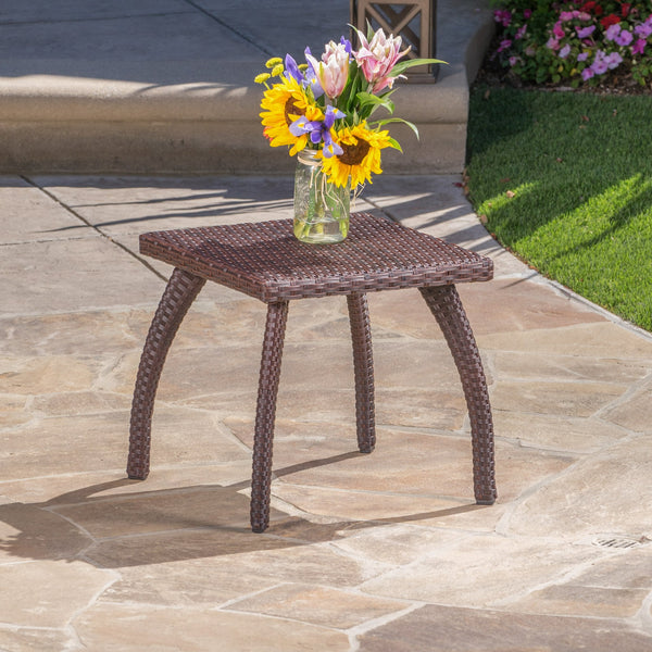 English Elm Christopher Knight Home® - HONOLULU Rattan Side Table with Powder-Coated Iron Frame – Compact 17.75" Square Accent Table, Stylish Brown 57555.00IRN