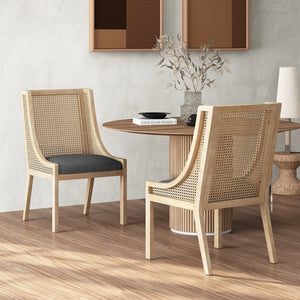 English Elm Dining Chair Set of 2 Rubberwood Cane Webbing Back Upholstered Farmhouse Style Charcoal N771P388970C
