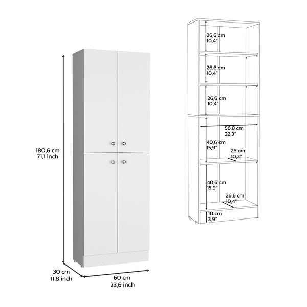 English Elm Kitchen Pantry Tall Cabinet 71" H with 4 Doors and 5 Adjustable Shelves for Organized Storage and Laundry White 42.91 L x 28.74 W x 5.12 H B097P221377