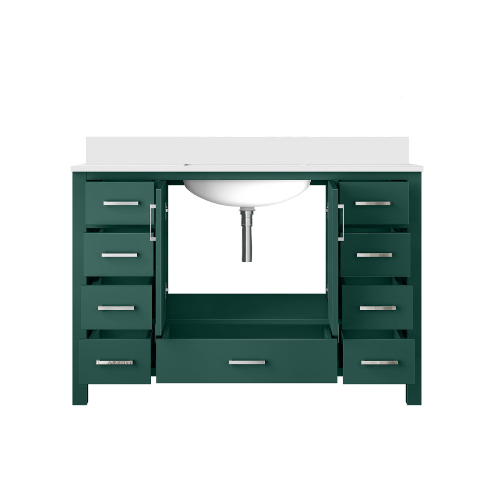English Elm Green 48 in. Bath Vanity with Cultured Marble Top, Solid Wood, Soft-Close Drawers & Ample Storage B2731P259070
