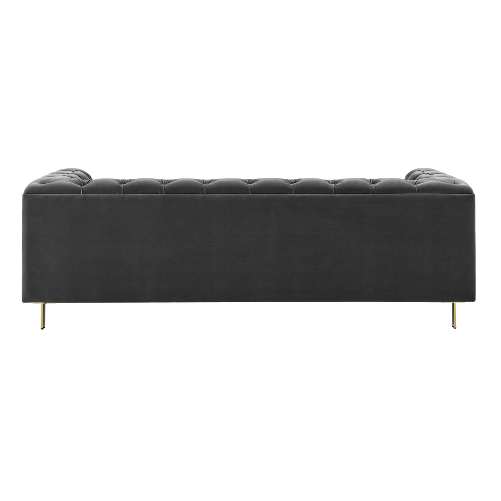 English Elm Steve Silver - Charlene Velvet Button Tufted Sofa with Chesterfield Rolled Arms, Brass Accents, Plush Foam Seating Dark Gray B081P157402