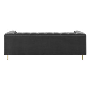 English Elm Steve Silver - Charlene Velvet Button Tufted Sofa with Chesterfield Rolled Arms, Brass Accents, Plush Foam Seating Dark Gray B081P157402