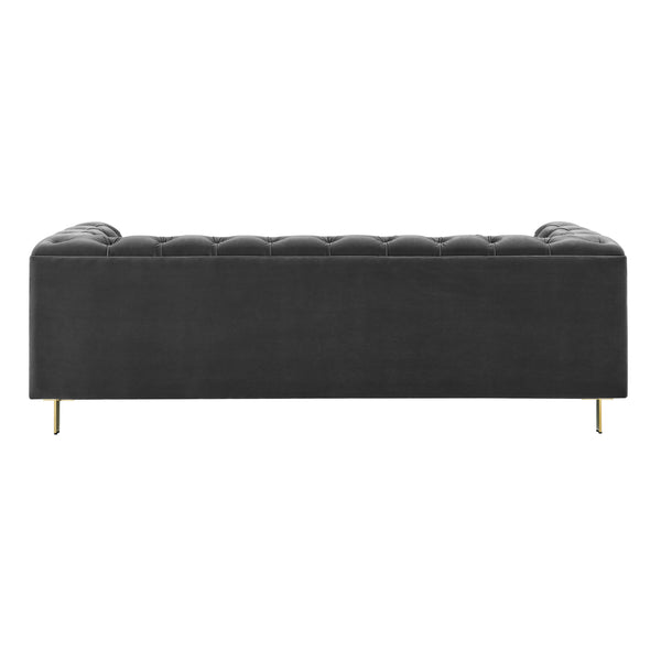 English Elm Steve Silver - Charlene Velvet Button Tufted Sofa with Chesterfield Rolled Arms, Brass Accents, Plush Foam Seating Dark Gray B081P157402