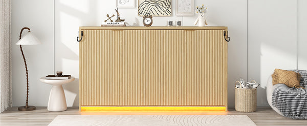 English Elm Twin Murphy Bed XL Cabinet with LED Light, Gray Finish, Space-Saving Foldaway Design, 800lb Capacity N709P002050N