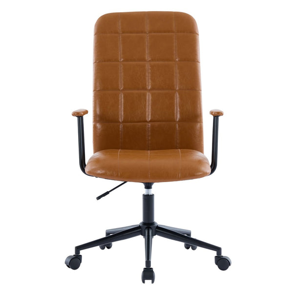 English Elm Antique Pu Leather High Back Office Chair with Swivel Gas Lift and Padded Armrests Antique Brown W3149S00005