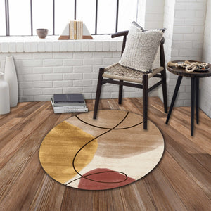 English Elm RABBIT 41" Round Washable Non-Slip Rug Ivory Gold - Durable Polyester, Kid & Pet Friendly, Foldable B186P261394