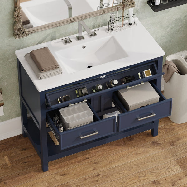 English Elm Christopher Knight Home® - 36" Modern Bathroom Vanity with Ceramic Sink, Tip-Out Tray, Soft-Close Drawers, Open Shelf, Waterproof Surface Blue N817P288908B