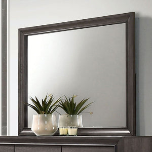 English Elm Gray Glam Dresser w Mirror Set — 63" Shiny Silver-Trim Jewelry Drawer, Dovetail Craft, Round Knobs B2741S00552