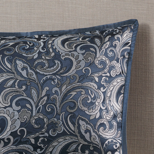 JLA Home Madison Park Essentials - 24 Navy Jacquard Paisley 24-Piece Room in a Bag Set — Elegant Comforter, Curtains, Shams & Decorative Pillows MPE10-982