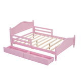 English Elm Full Size Wood Platform Bed With Guardrails On Both Sides and Two Storage Drawers ,Pink