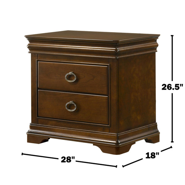 English Elm 3-drawer Nightstand Rubberwood Cherry Veneer with Crown Molding and Usb Charging B016P453488