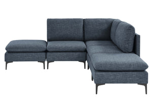 English Elm Linen Upholstered Sectional Sofa with Black Metal Legs Mid-century Modern Living Room Dark Blue B2748S00121