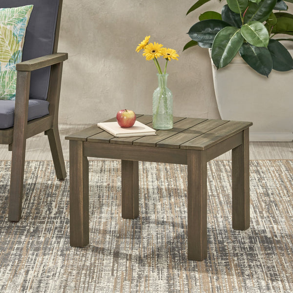 English Elm Christopher Knight Home® - TEMECULA Side Table Crafted from Durable Acacia Wood with Classic Slat Top, Stylish Outdoor Accent Piece Grey 66469.00GRY