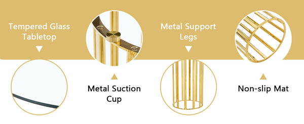 English Elm Table and Chair Set Oval Tempered Glass Top with Gold Base Glam Dining Room 7 Piece Black+Gold,Transparent W1151S04726