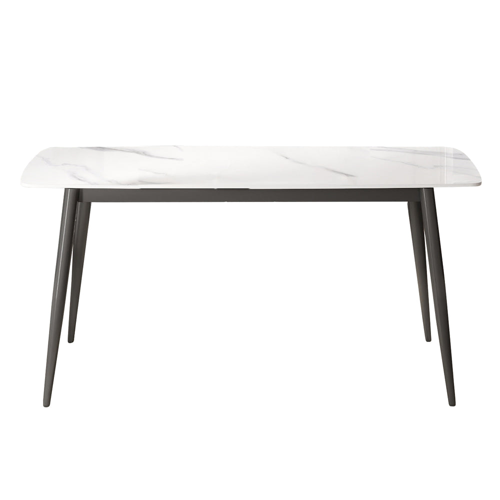 English Elm 62.99" Modern Artificial Stone Dining Table With Curved Edges & Dark Grey Metal Legs - Seats 6 Comfortably W1535S00506