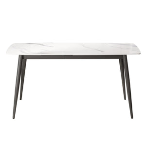 English Elm 62.99" Modern Artificial Stone Dining Table With Curved Edges & Dark Grey Metal Legs - Seats 6 Comfortably W1535S00506