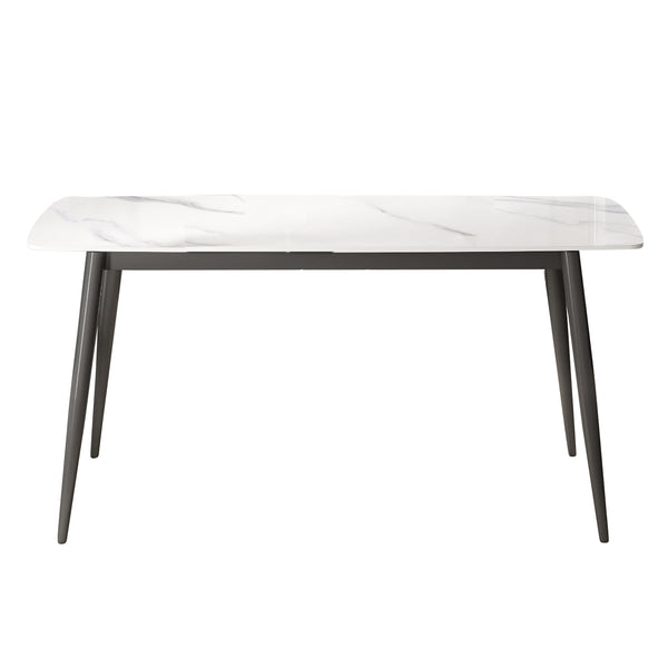 English Elm 62.99" Modern Artificial Stone Dining Table With Curved Edges & Dark Grey Metal Legs - Seats 6 Comfortably W1535S00506