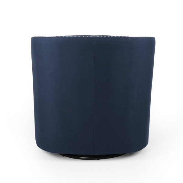 English Elm Christopher Knight Home® - SWIVEL Club Chair in Linen with Double Nailhead Trim, Cozy Tub Design, Iron Legs, No Assembly Required Blue 68404.00BLU