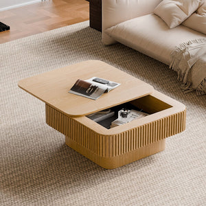 English Elm 31.5'' Square Wood Veneer Flip Top Storage Coffee Table with Slat Detail for Living Rooms Natural Wood W1435P375245