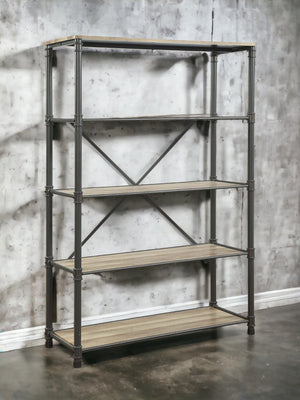 English Elm Itzel Industrial Steel Frame Bookshelf with Warm Oak Veneer Shelves for Home Office B2726P256219