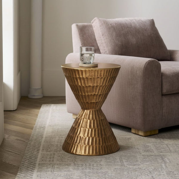 English Elm 13.78 Inch Handmade Mgo Geometric Side Table Gold Metallic Accent for Indoor Outdoor N772P390771C