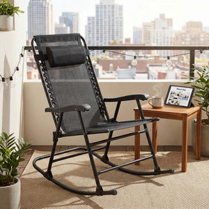English Elm Patio Folding Rocking Chairs Set of 2 with Mesh Seat and Adjustable Headrest W5159P451092