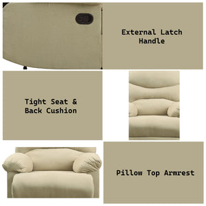 English Elm Arcadia Plush Microfiber Motion Recliner with Pillow-Top Arms, Smooth Latch Mechanism for Relaxation Beige 32 L x 31 W x 27 H B2726P256678