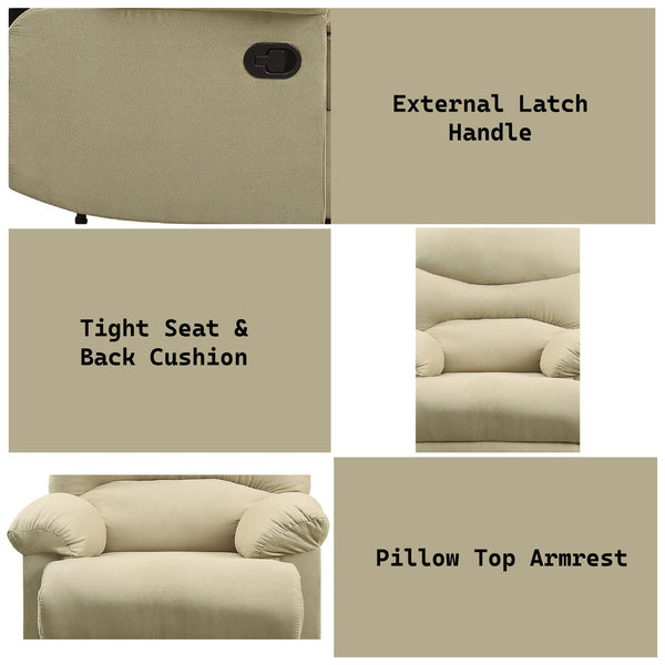 English Elm Arcadia Plush Microfiber Motion Recliner with Pillow-Top Arms, Smooth Latch Mechanism for Relaxation Beige 32 L x 31 W x 27 H B2726P256678