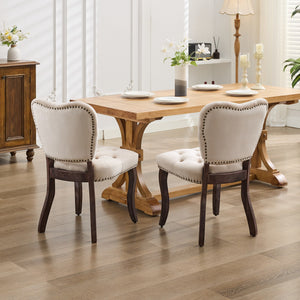 English Elm French Vintage Tufted Upholstered Dining Chair with High-Rebound Foam, Solid Wood Frame, 300lb Capacity Beige W1143P214540