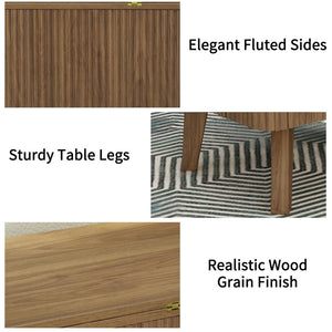 English Elm 3 in 1 Oval Lift Top Coffee Table Fluted Wood Storage Converts for Living Room W2641P422965