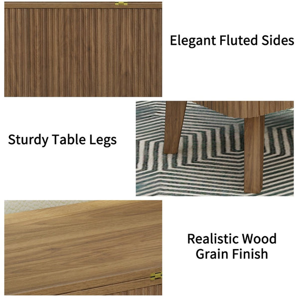 English Elm 3 in 1 Oval Lift Top Coffee Table Fluted Wood Storage Converts for Living Room W2641P422965