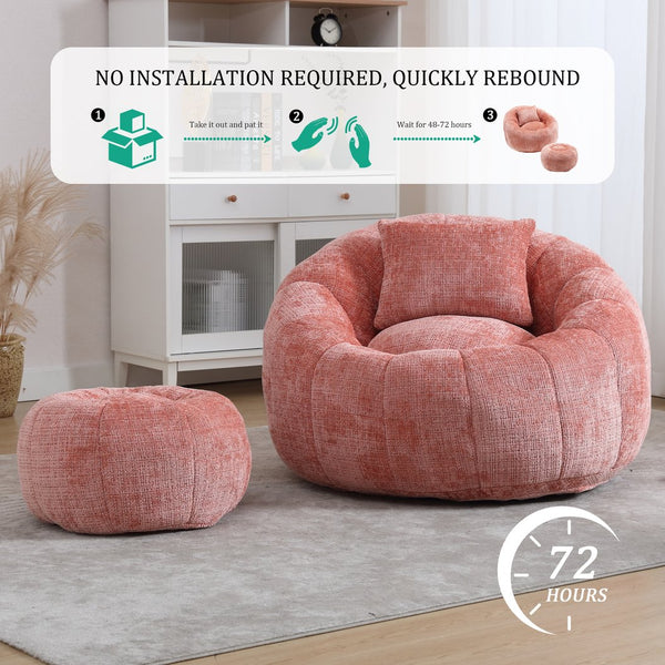 English Elm UNITED Cloud-Luxe Chenille Memory Foam Bean Bag Chair with Ottoman and Pillow for Ultimate Comfort Pink W1568P361686