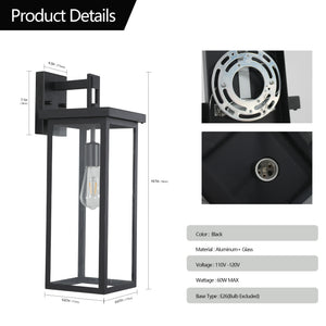 English Elm 20"(H) Set Of 2 Stylish Weatherproof Wall Lanterns - Modern Black Metal Sconces For Outdoor Spaces W2312P374776