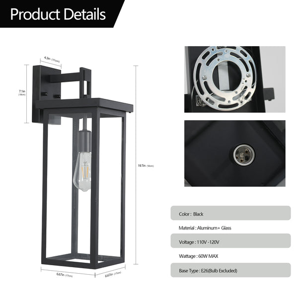 English Elm 20"(H) Set Of 2 Stylish Weatherproof Wall Lanterns - Modern Black Metal Sconces For Outdoor Spaces W2312P374776