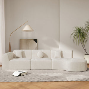 English Elm 140" Curved Sectional Sofa Plush Lamb Wool Upholstery 3 Piece Modular Living Room Set Beige N767P384981A