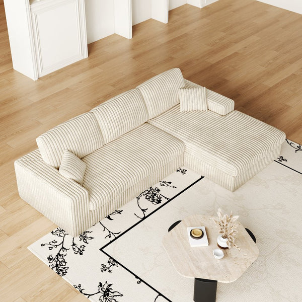 English Elm 114.5'Modern Corduroy Modular sofa with reversible chaise, slow-rebound foam cushions and versatile L-shape seating Beige W834S00456