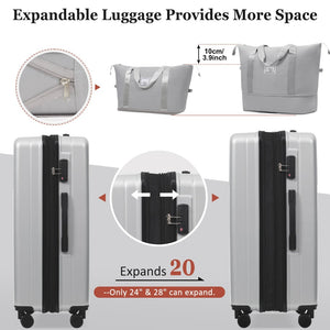 English Elm Luggage 5 Piece Hardside Abs Set with Front Access Carry on and Tsa Spinner Wheels Silver N732P391579D
