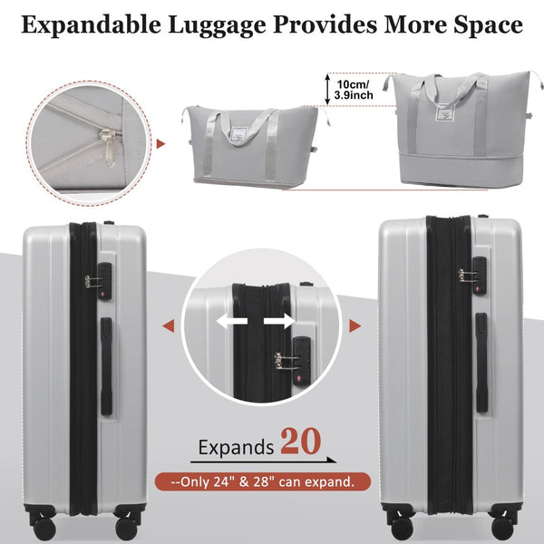 English Elm Luggage 5 Piece Hardside Abs Set with Front Access Carry on and Tsa Spinner Wheels Silver N732P391579D