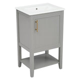 English Elm 20" Bathroom Vanity With Sink, Bathroom Cabinet With Soft Closing Door, Storage Rack and Open Shelf, Grey