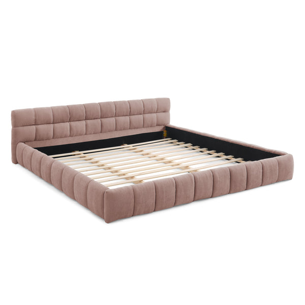 English Elm California King Upholstered Bed Frame In Soft Pink Chenille - No Box Spring Needed, Modern Design! W487P311319