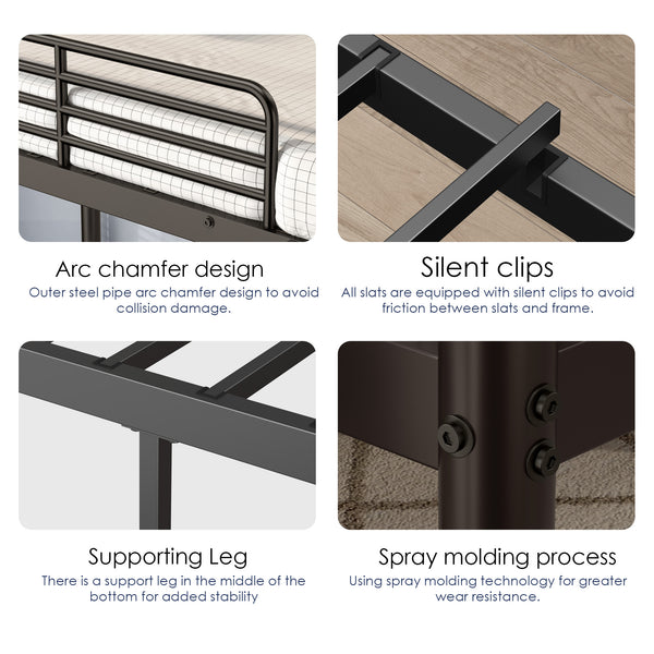 English Elm Metal Twin Over Twin Bunk Bed Black - Sturdy Powder-Coated Metal, No Box Spring, Safe Kids Sleep W2889P263782