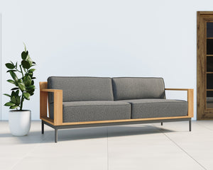 Sunpan Cagliari Sofa - Modern Outdoor Retreat with Durable Teak Wood Frame and Weather-Resistant Cushions Gracebay Grey